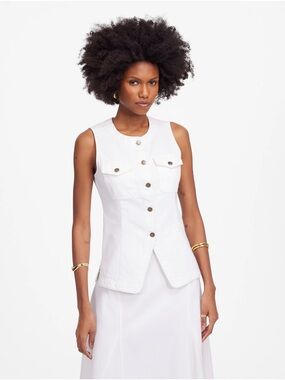 Madewell Denim Crewneck Button Front Utility Vest White Size 12